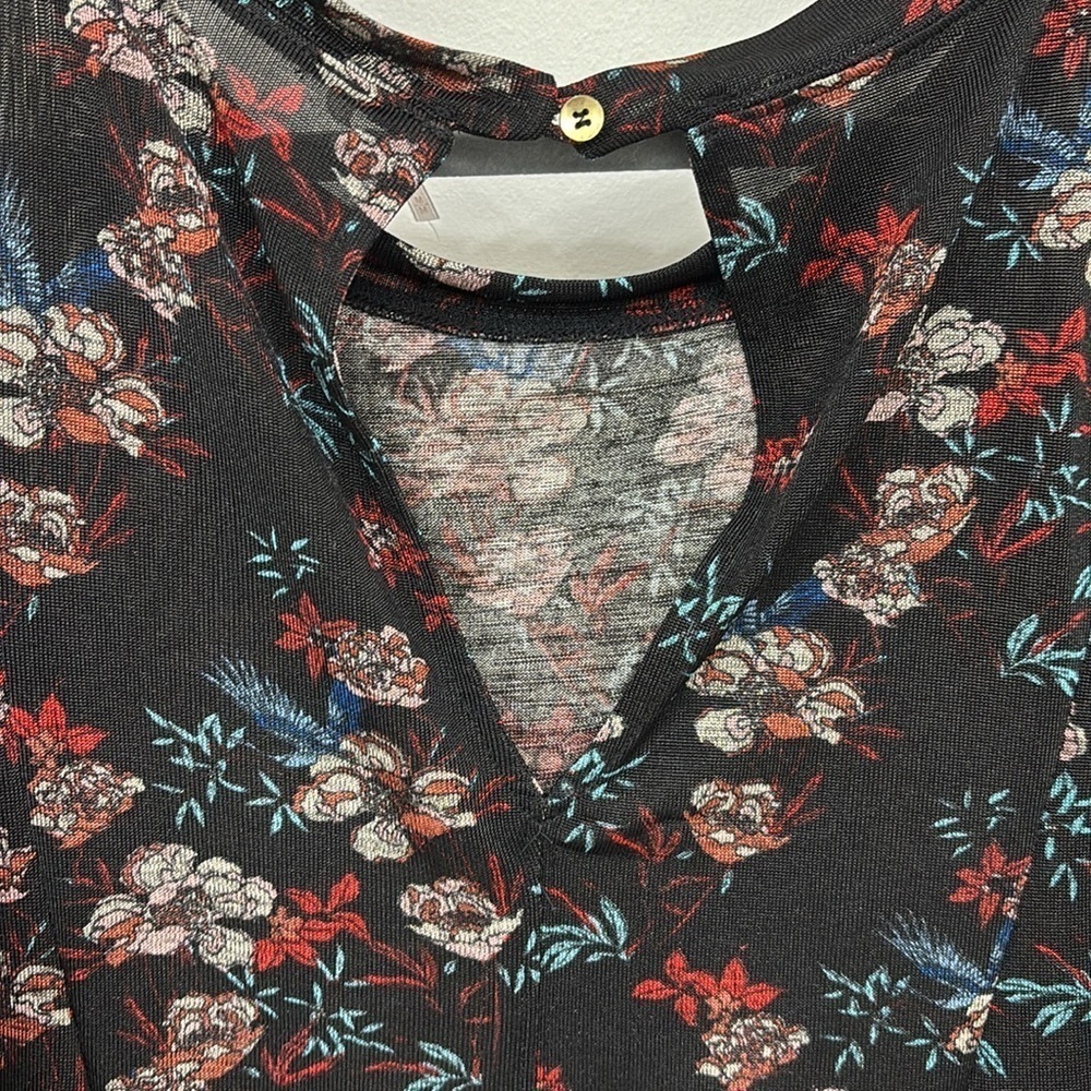 Free People Dock Street Black and Red Floral Top Shirt fall florals ruffles - Picture 9 of 10